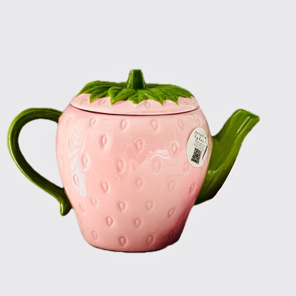 LANG Other - Lang Pink Strawberry Hand Painted Tea Pot & Lid NWT